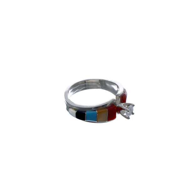 Genuine Sterling Silver Multicolor Inlay Cubic Zirconia Zuni Jewelry Ring Size 8-1/4 AX127105